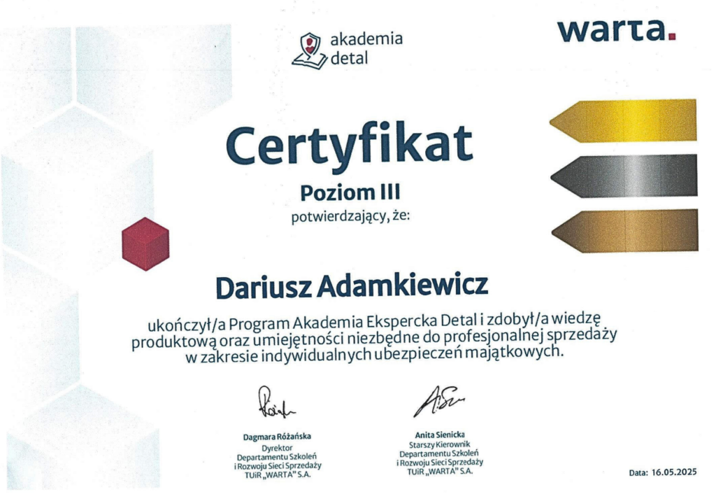 Certyfikat agenta ubezpieczeniowego